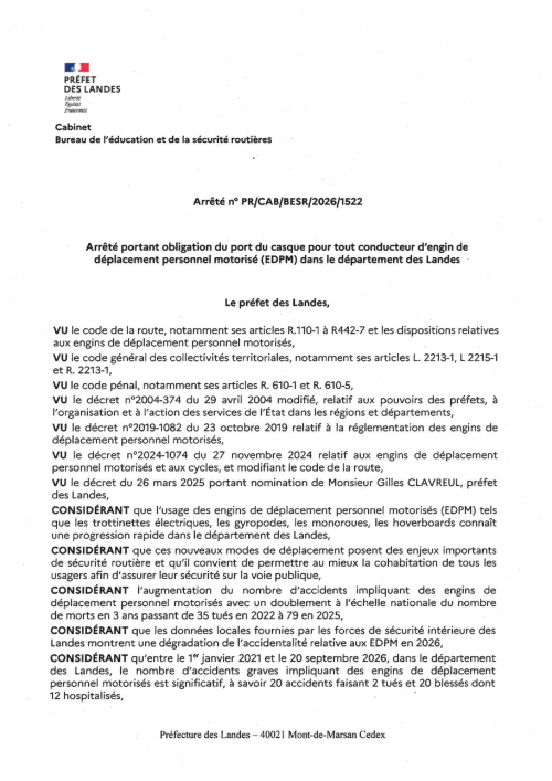 Arr&ecirc;t&eacute; portant obligation du port du casque pour tout conducteur d'EDPM dans le d&eacute;partement des Landes_page-0001.jpg